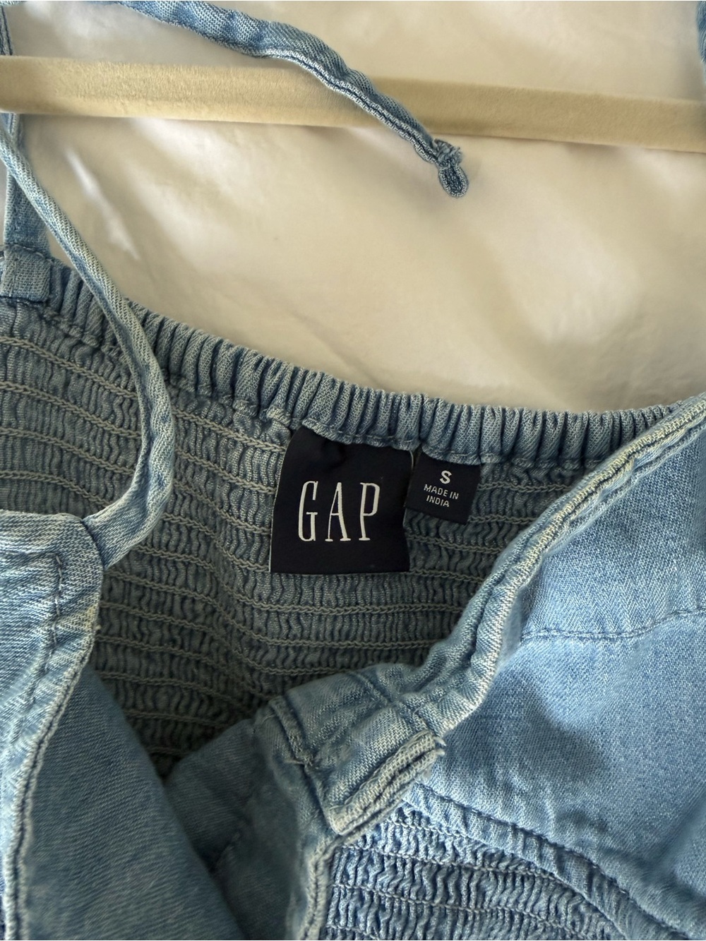 GAP Light Blue Denim Midi Dress with Smocked Bodice - Picture 5 of 6